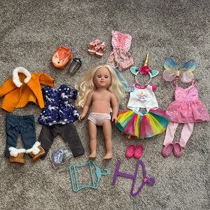 My Life Unicorn Trainer Doll Blond Hair Green Eyes with 5 outfit bundle